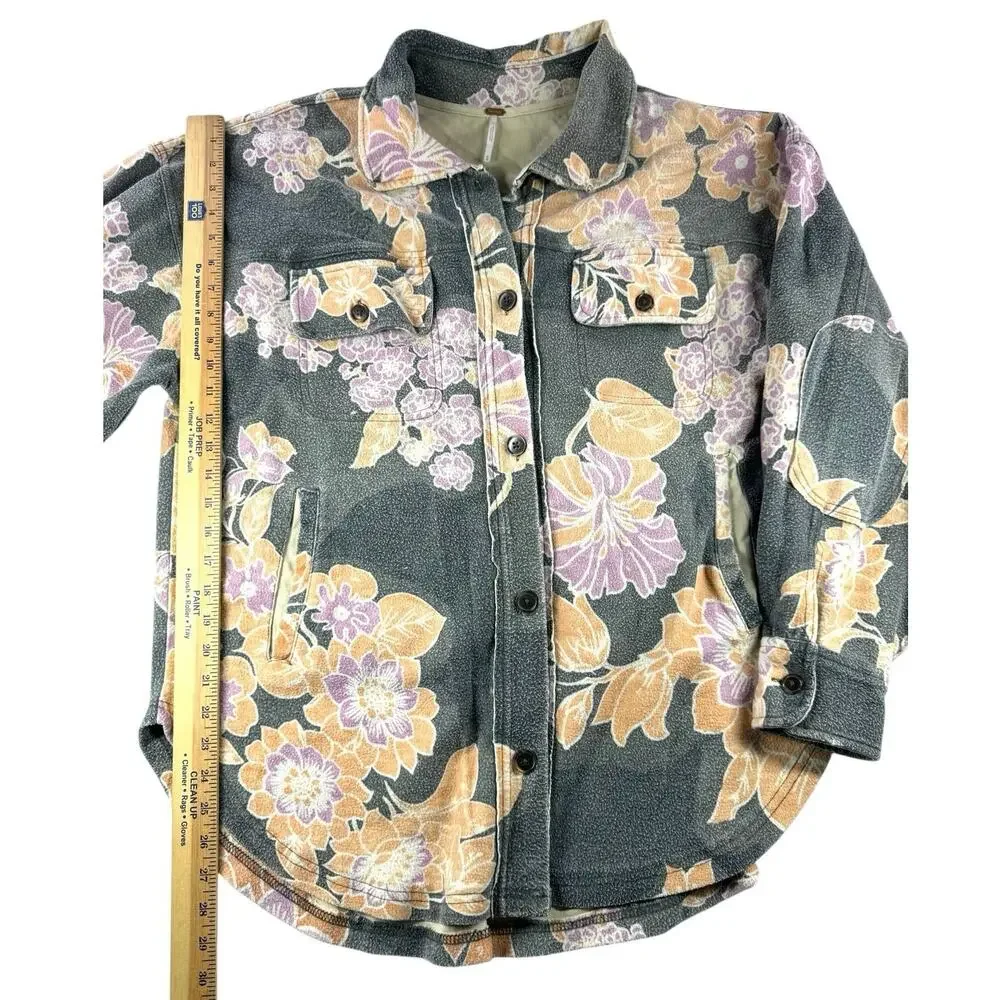 Free People We The Free Printed Ruby Jacket M Shacket Charcoal Floral Relaxed
